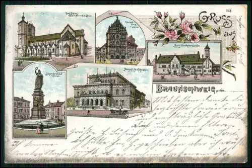 AK - farbige Lithografie Braunschweig - mehrteilige Stadtansicht - 1901 gelaufen