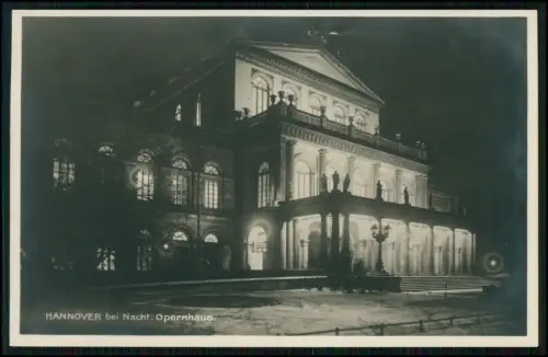 AK Opernhaus Hannover Nachtansicht - Säulenfassade Figuren Freitreppe -1931 gel.