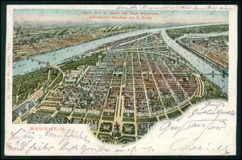 AK Mannheim - Stadtansicht Rhein und Neckar - nach Gemälde - C. Grote 1903 gel.