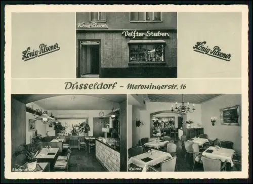 Ansichtskarte Gaststätte Delfter Stuben in Düsseldorf - Werbung König Pilsener