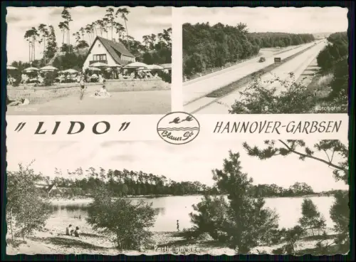 Foto AK Hannover Garbsen - Auto Rast und Strandbad am See - Ansicht der Autobahn
