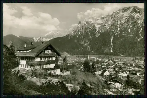 Foto AK Mittenwald Pension Sonneneck - Ort vor Wettersteingebirge und Karwendel