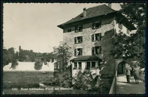 Foto AK - Neuhausen Rheinfall Schlösschen Wörth - direkt am Wasser des Rheinfall