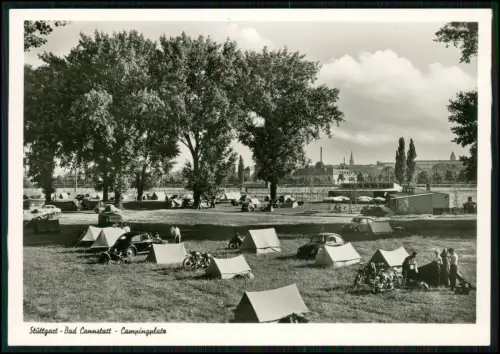 Foto AK - Campingplatze in Stuttgart Bad Cannstatt - VW Käfer und Motorräder