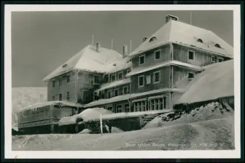 3x Foto AK Neue Schlesische Baude Riesengebirge Berghotel Holzfassade verschneit