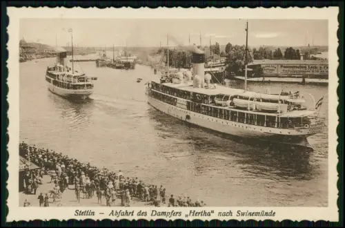 AK - Abfahrt des Dampfers Hertha von Stettin nach Swinemünde - Passagierdampfer