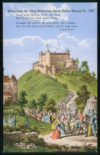AK - Farbig Darstellung Belagerung Burg Weibertreu 1140 Kaiser Konrad III. 1936
