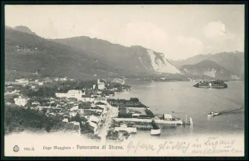 AK - Stresa am Lago Maggiore - Straße Panoramablick über den See - 1906 gelaufen