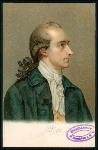 Frankfurt Goethehaus kolorierte Lithografie - Johann Wolfgang von Goethe Portait