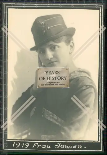 Foto Portrait feine Dame mit Hut Frau Jansen Leipzig 1919 