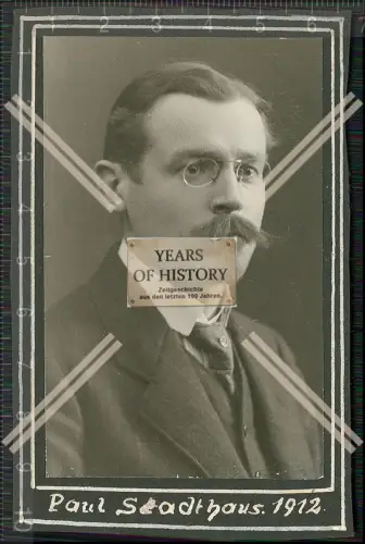 Foto Portrait Herr im Anzug Brille Schnauzbart Paul Stadthaus Leipzig 1912 