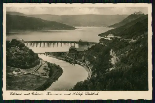 Foto AK - Waldeck am Edersee - Terrassen Burg-Hotel Schloss - 1938 gelaufen
