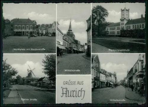 AK - Aurich Ostfriesland – Marktplatz Wilhelmstraße Regierungsgebäude Windmühle