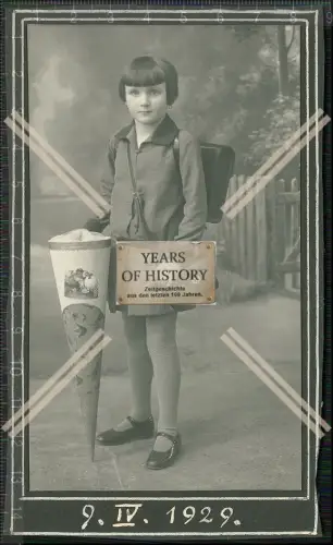 Foto Kinderportrait Mädchen Zuckertüte Schulranzen 1. Schultag 1929 Leipzig