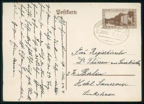 Ganzsache - Schafbrücke Saarbrücken - 1928 gel. - geschrieben Regierungsdirektor
