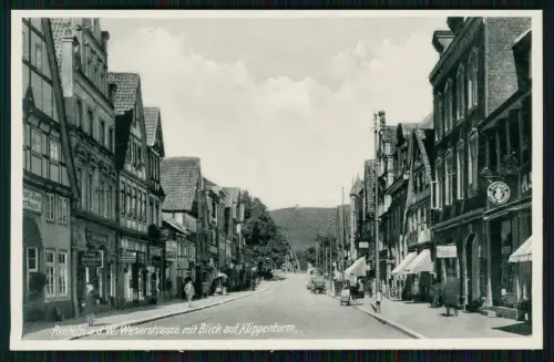 AK Rinteln an der Weser Weserstraße - Blick zum Klippenturm, Gasthaus Waldkater