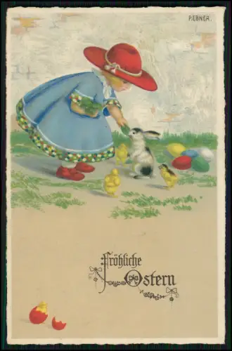7x AK - Ostern Mädchen Hase Blumen Künstlerkarten Litho kolorierte gelaufen
