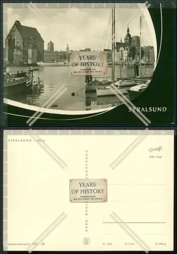 Orig. Foto AK Stralsund Hafen Dampfer Segelboote Stadt Ansicht mit Kirche