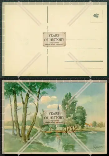Orig. AK Lippe Detmold Künstler A. Schleicher 1936 Dorf mit Teich und Kirche