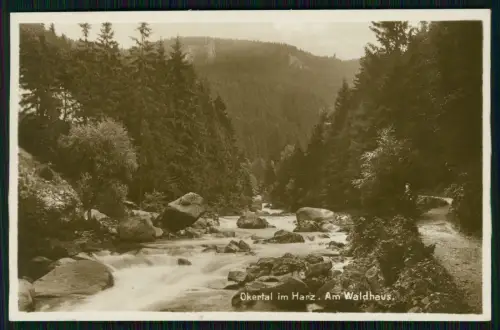 Foto AK Okertal Goslar am Harz - Am Waldhaus im Okertal Fluß - 1928 gelaufen