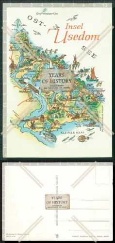 Orig. AK Landkarte Wanderkarte Insel Usedom Ostsee 