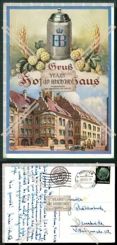 Orig. AK Hofbräuhaus München Bierkrug Straßenansicht 1940 gelaufen Rückseit