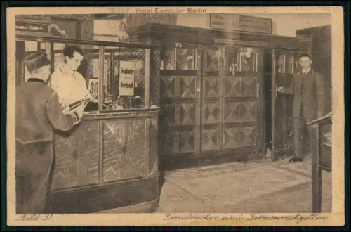 AK  Berlin Hotel Excelsior Fernschreiber Fernsprechzellen Empfang Innenraum 1925