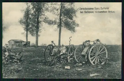 AK 1. WK Zerschossene franz. Batterie bei Bellevue, nordwestlich Verdun
