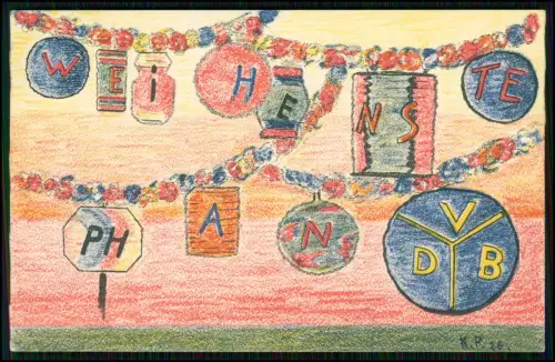 Karte des Weihenstephaner V. D. B.  Pastellzeichnung Kurt Prinsler 1927 gelaufen