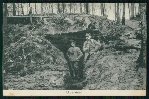 AK 1. WK Unterstand deutsche Soldaten Wald Bunker Shelter 1916 Feldpost gelaufen
