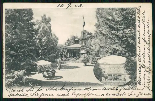 AK Hausen Schlangenbad Rheingau Taunus Park-Pavillon Garten Fahne Personen 1908