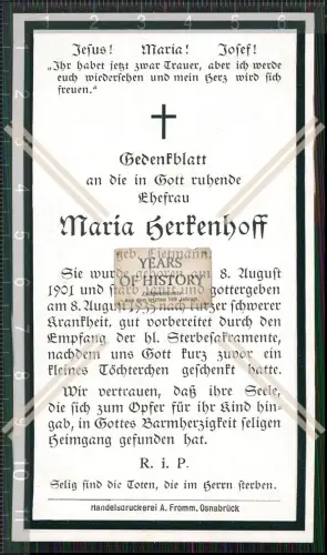 Foto und Sterbebild Maria Kerkenhoff 