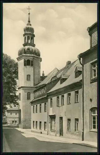 Foto AK Wolkenstein Erzgebirge - Kirche St. Bartholomäus Marktstraße - DDR 1959