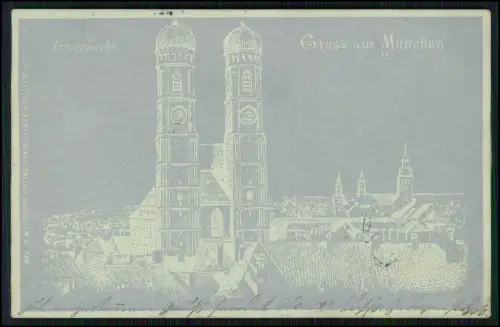 AK Gruß aus München Frauenkirche Mondschein Silber Ansichtskarte 1901 gelaufen