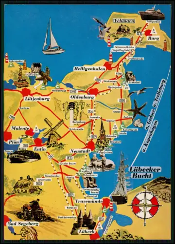 5x illustrierte AK Landkarte - Lübecker Bucht Fehmarn Schleswig-Holstein Ostsee