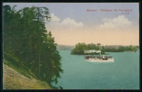 AK- Jezioro Nidzkie Niedersee Masuren mit Königsinsel - 1917 Feldpost Rote Marke
