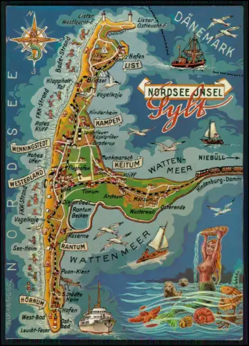 6x Illustrierte AK - Landkarte - Nordsee Halligen Husum St. Ording Sylt Dänemark