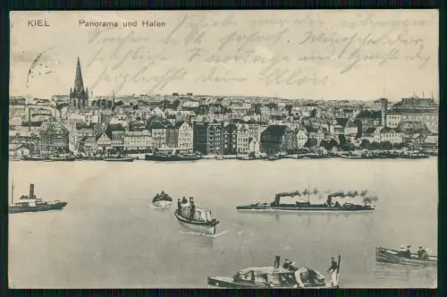 AK - Kiel, Hafen, Stadtpanorama, Rathausturm Boote Marine - 1911 gelaufen