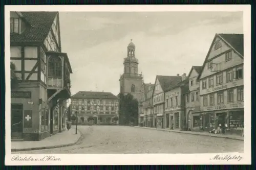 AK Ansichtskarte Rinteln an der Weser - Marktplatz und lutherische Kirche 1933