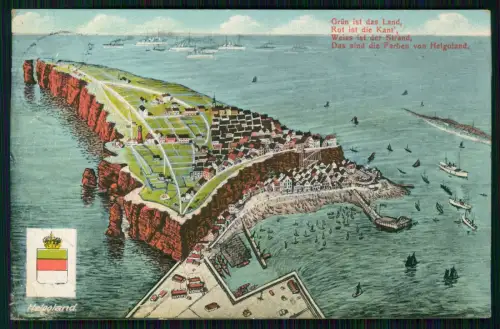 AK Insel Helgoland Wappen - mit Gedicht Grün ist das Land...1912 gelaufen