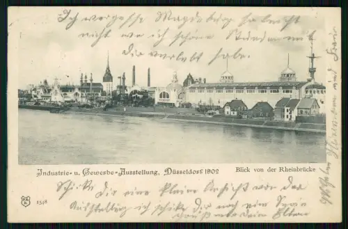 Industrie u. Gewerbe-Ausstellung Düsseldorf 1902 gel. Blick von der Rheinbrücke