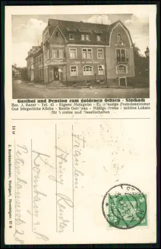 AK - Stockach Lr. Konstanz - Gasthof und Pension zum goldenen Ochsen - 1927 gel.