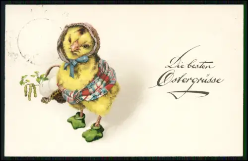AK - Osterküken mit Kopftuch und Eier im Korb - 1929 gelaufen