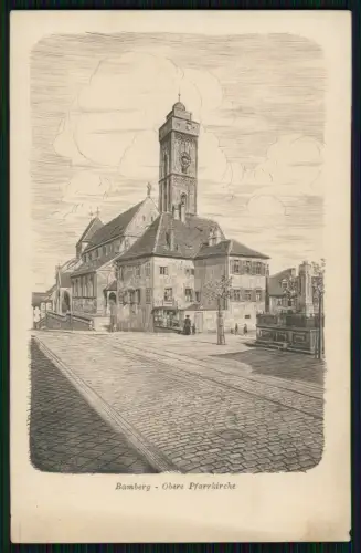AK Stengel Präge Radierung - Bamberg Oberfranken Schulplatz m. obere Pfarrkirche