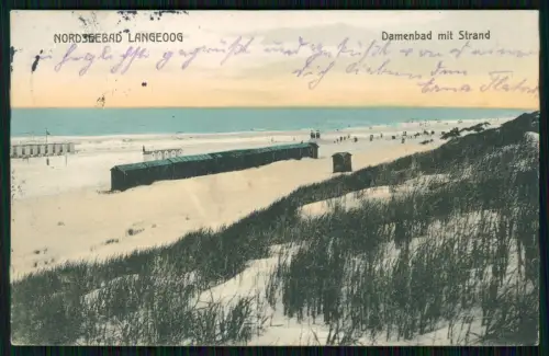 AK Nordseebad Langeoog Ostfriesland Damenbad mit Strand 1913 gelaufen