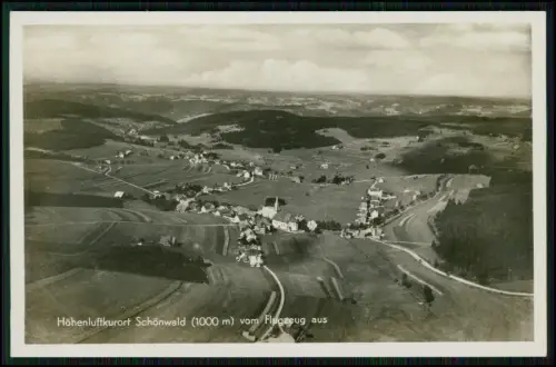 Foto AK - Schönwald im Schwarzwald - Luftaufnahme Dorf, Höfe, Wiesen, Wege 1936
