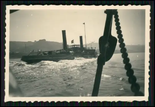 4x Foto - Seilschlepper Tauer Volksmund Hexe auf dem Rhein bei Sankt Goarshausen