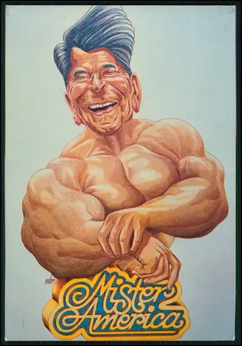 USA Mister America Bodybuilding - Ronald Reagan - Karikatur Politik Humor 1980er