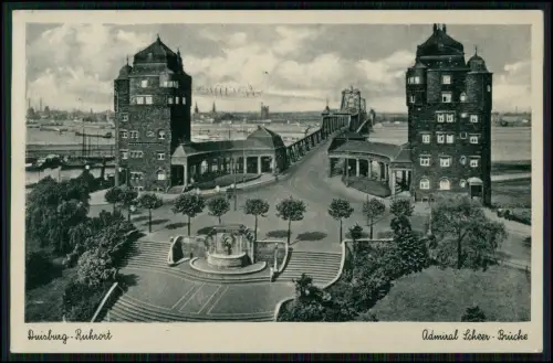 AK Duisburg Ruhrort Admiral Scheer Brücke Hafen Brückentürme Rhein 1940 gelaufen