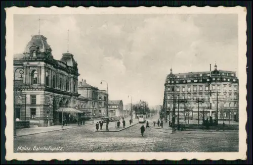 AK Mainz Bahnhofsplatz Hauptbahnhof - Central Hotel Straßenbahn - Feldpost 1943